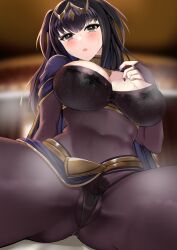 1girls ass_visible_through_thighs bangs black_bra black_eyes black_hair black_panties bodystocking bra breasts cleavage covered_navel female female_only fire_emblem fire_emblem_awakening indoors large_breasts long_hair looking_at_viewer musk navel nintendo open_mouth panties partially_visible_vulva see-through solo spread_legs steaming_body steamy_breasts steamy_pussy sweat sweaty tara_(szzj7733) tharja_(fire_emblem) thick_thighs thighs undressing