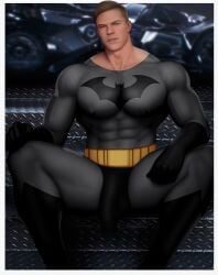 1boy abs actor alan_ritchson batman batman:_the_brave_and_the_bold_(2025) biceps big_bulge bruce_wayne bulge caucasian caucasian_male celebrity clothed dc dc_comics drawnpr0n huge_bulge in_character male male_only muscles muscular muscular_male pecs sitting solo solo_male spread_legs thick_thighs