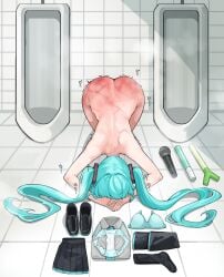 1girls all_fours ass_up bondage bruised dogeza hatsune_miku kneeling long_hair naked_dogeza nude pixy1234567891 red_ass restroom solo teal_hair tile_floor tile_wall top-down_bottom-up undressed vocaloid