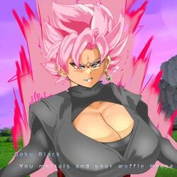 1girls aura big_breasts black_clothes black_clothing breasts cleavage cleavage_window dragon_ball dragon_ball_sparking!_zero dragon_ball_super dragon_ball_z english english_text eyelashes female female_focus female_goku female_goku_black female_only genderbent genderswap genderswap_(mtf) goddess goku_black grey_eyes huge_boobs huge_breasts large_boobs large_breasts lipstick mole mole_on_breast pink_aura pink_hair pink_lipstick potara potara_earring potara_earrings sacred_world_of_the_kai saiyan saiyan_girl sirpanduh sirpanduh_(artist) smile spiked_hair spiky_hair super_saiyan_rose supreme_kai's_world text text_box