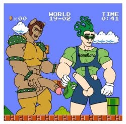 big_breasts big_penis bodybuilder bowser_(cosplay) clawd_wolf cosplay deuce_gorgon gay luigi_(cosplay) male/male male_only mario_(series) monster_high muscular_male