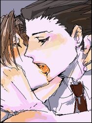 2boys brown_hair gyakuten_saiban kissing male male_only miles_edgeworth multiple_males naruhodou_ryuuichi narumistu silver_hair tongue wrightworth yaoi