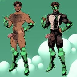 brown_penis character_reference character_sheet circumcised dc dc_comics five_o'clock_shadow flying green_lantern hairy hairy_balls hairy_chest hairy_male kyle_rayner latino latino_male muscles muscular pubic_hair pullaskiart solo_male super_hero tan_lines tanned tanned_body tanned_male tanned_skin tight_clothing tight_fit