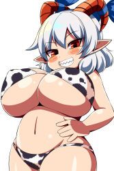 big_breasts cow_print horn looking_down lowres touhou white_hair xialu_zajin yuuma_toutetsu