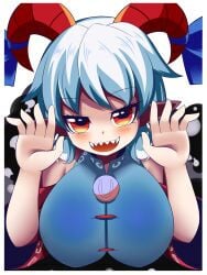 big_breasts lowres sharp_teeth touhou white_hair xialu_zajin yuuma_toutetsu