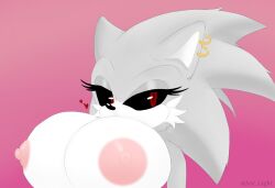 big_breasts black_sclera heart hedgehog jxst_lxght looking_at_viewer oc sonic_(series) white_fur