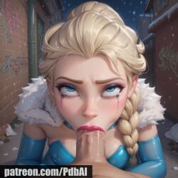 ai_generated blowjob cameltoe disney elsa_(frozen) female_focus frozen_(film) latex pdbai prostitution tagme