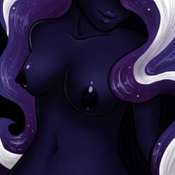 1:1 2013 absurd_res anthro anthrofied black_body black_fur black_nipples breasts clothed clothing equid equine female friendship_is_magic fur hair hasbro hi_res horn idw_publishing long_hair mammal multicolored_hair my_little_pony my_little_pony_(idw) mythological_creature mythological_equine mythology navel nightmare_rarity nipples rarity_(mlp) solo topless two_tone_hair unicorn wooxx