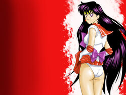 ass back_view bishoujo_senshi_sailor_moon clothes clothing color female female_only human leotard long_hair mr._r_(2ch's_sailor_moon_thread) panties posing purple_eyes rei_hino sailor_mars skirt small_breasts smile solo standing straight_hair