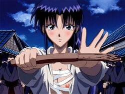 blush bokken breasts kaoru_kamiya nipples photoshop rurouni_kenshin sword wardrobe_malfunction weapon