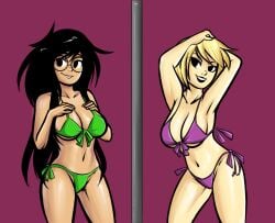 2girls alternate_version_available bikini crablouse female homestuck human jade_harley large_breasts pole rose_lalonde standing swimsuit