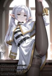 1girls elf emotionless female frieren frieren_beyond_journey's_end leg_up looking_at_viewer pale_skin panties pantyhose solo solo_female standing_on_one_leg