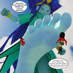 barefoot blue_hair blue_skin dragon dragon_ball_gt feet femdom giantess goku liu_xing_long oceanus_shenron oceanus_shenron_(princess_oto) pan_(dragon_ball) soles under_foot underfoot