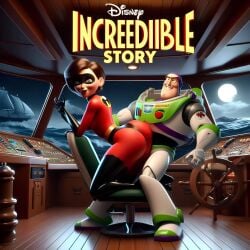 1boy 1girls ai_generated big_ass bodysuit buzz_lightyear crossover disney elastigirl helen_parr short_hair tagme the_incredibles thick_ass thick_thighs toy_story