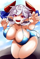 big_breasts lowres sharp_teeth touhou white_hair xialu_zajin yuuma_toutetsu