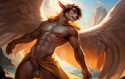 ai_generated anthro erect_penis erection furry furry_only male male_only muscles muscular muscular_anthro muscular_male naked nude nude_male pointy_ears robe wings