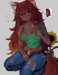 big_breasts clothed fluffy_hair terraria zoologist_(terraria)