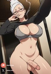 1futa ai_generated ayase_seiko breasts brown_eyes cock colored dandadan dick futa_only futanari futanari futanari/female glasses light_skin light_skinned_futanari nickythecreator penis seiko_ayase sexy sexy_body sexy_pose smoking testicles veiny_penis white_hair