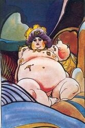 1boy belly dune facing_viewer fat_man full_body literature looking_at_viewer male manboobs messy_eater obese_male purple_hair sketch solo strap-on vladimir_harkonnen