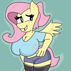 1girls anthro big_breasts breasts_bigger_than_head clothes dressed fluttershy_(mlp) friendship_is_magic furry furry_female furry_only large_breasts my_little_pony my_little_pony pony prostochel40 prostochel40_(artist) short_shorts smile stockings tail topic wings