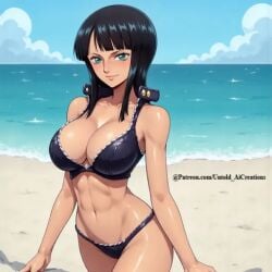 1girls ai_generated clothing cute female female_only light-skinned_female light_skin nico_robin not_porn one_piece public safe seductive sole_female solo swimsuit untoldaicreations untoldcreate