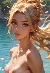 ai_generated blonde_hair blue_eyes female ocean