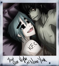 2d_(gorillaz) blue_hair duo gorillaz lascaux male multiple_boys murdoc_niccals tagme yaoi