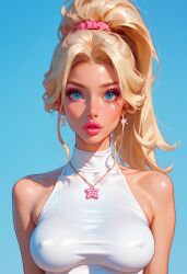 ai_generated big_breasts blonde_hair blue_eyes star_necklace white_top