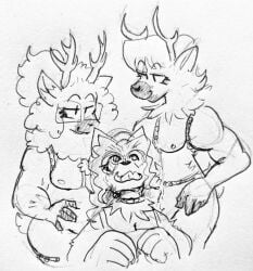 anthro anthro_on_anthro antlers collar deer_girl garter garter_straps garters punkitt self_insert threesome trans_woman werewolf wolf_girl wolfgirl9million