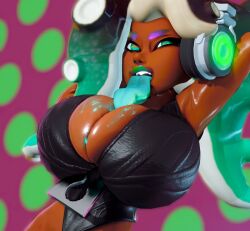 1girls 3d 3d_(artwork) armpits arms_up big_breasts breasts breasts_bigger_than_head bursting_breasts cephalopod cephalopod_humanoid clothing curvaceous curvy curvy_figure dark-skinned_female dark_skin female female_only green_eyes green_lipstick headphones huge_breasts lipstick long_tongue looking_at_viewer marina_(splatoon) mostly_clothed nintendo octoling octoling_girl open_mouth prevence slim_waist solo solo_female splatoon splatoon_2 tagme tentacle tentacle_hair tongue tongue_out top_heavy very_long_tongue voluptuous voluptuous_female wide_hips