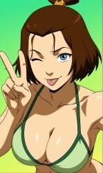 1girls ai_generated avatar_legends avatar_the_last_airbender big_breasts bonnieaiart breasts nickelodeon nicktoons solo solo_female suki swimsuit tagme