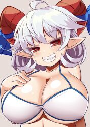 big_breasts horn lowres sharp_teeth touhou white_hair xialu_zajin yuuma_toutetsu