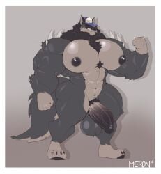 2024 abs anthro artist_name balls barazoku biceps big_balls big_biceps big_nipples big_pecs big_tail biped black_arms black_nipples black_nose black_outline black_pubes black_soles blue_cap blue_clothing blue_hat blue_headwear border canid canine canis chest_fur claws clenched_teeth clothing countershade_torso countershading daddy_kink digital_drawing_(artwork) digital_media_(artwork) fingers fist fluffy fluffy_tail fur genitals gloves_(marking) hat hat_only headgear headgear_only headwear headwear_only huge_pecs humanoid_genitalia humanoid_hands humanoid_penis male mammal manly markings merong mostly_nude muscular muscular_anthro muscular_arms muscular_legs muscular_male muscular_thighs navel neck_tuft nipples nude nude_anthro nude_male outline pecs penis pubes shadow sharp_teeth signature simple_background solo spikes spikes_(anatomy) standing tail teeth thick_arms thick_thighs toe_claws tuft two_tone_hat vein veiny_penis white_border white_cap white_clothing white_hat white_headwear wolf