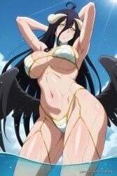 ai_generated aichat albedo_(overlord) angel_wings beach bikini black_hair candid demongirl_demoness ecchi large_breasts long_hair overlord overlord_(maruyama) pinku pinku.ai pinkuai solo solo_female succubus succubus_horns yellow_eyes