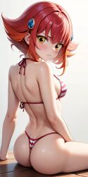 ai_generated anna_kaboom anna_kozuki ass ass bikini blush closed_mouth edit female female hi_res looking_at_viewer looking_back pose rear_view red_hair short_hair solo sweatdrop white_background x24x yellow_eyes yu-gi-oh! yu-gi-oh!_zexal