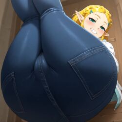 ai_generated ass_focus big_ass blue_jeans blush busty cameltoe curvy denim_jeans facing_viewer female female female_only hi_res highres huge_ass jeans legs_up nintendo princess_zelda seraphim_ai sitting smile solo stable_diffusion the_legend_of_zelda thick_thighs zelda_(breath_of_the_wild)