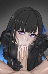 1boy 1girls blowjob cum cum_in_mouth cum_inside cum_on_face fellatio female high_res highes highres human interspecies male oral penis_grab punishing:_gray_raven rikka robot_girl saliva saliva_on_penis saliva_trail selena_(punishing:_gray_raven) shiny_skin uncensored