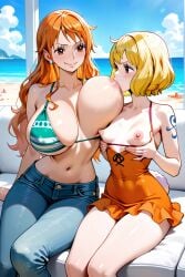 2025 2girls 2women ai_assisted ai_generated bakunyuu beach bikini_top blonde_hair breast_fondling breast_size_difference breast_sucking carrot_(one_piece) carrot_(one_piece_humanized) clothing enjoying enjoying_sex female female/female female_only fishman_island huge_breasts humanization humanized le_style_anon lesbian_focus looking_at_partner looking_pleasured nami nami_(one_piece) nipple_sucking nipples one_piece orange_hair peitoes peitudas sea seins short_dress short_hair small_breasts sucking sucking_huge_breast sucking_nipples sunlight tetas_grandes tetona thick_thighs two_tone_hair two_young_womens white_dress woman_sucking_breast young_woman yuri