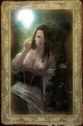 1girls 2007 areolae artist_request breasts brown_hair cd_projekt_red celina_(the_witcher) exposed_breasts looking_at_viewer night nipples official_art outdoors romance_card_(the_witcher) solo_female tagme the_witcher the_witcher_(series) topless