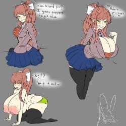 1girls areola big_breasts breast_expansion breasts brown_hair clothed_female clothes doki_doki_literature_club female female_only long_hair monika_(doki_doki_literature_club) nailstrabbit nipples panties school_uniform skirt solo solo_female sweat sweating thighhighs