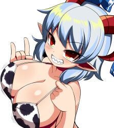 big_breasts cow_print lowres touhou white_hair xialu_zajin yuuma_toutetsu