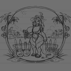 arsfromnowhere_(artist) big_breasts cat_mouth dnd dnd_character dungeons_and_dragons farm farmer farmgirl furry huge_breasts monster_girl seal seal_humanoid sealed_mouth sketch tail wide_hips