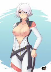 christie_(doa) dead_or_alive exposed_breasts female female_only human nath-ayb open_jacket purple_eyes short_hair solo white_hair