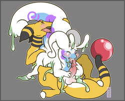 69 2013 ambiguous_gender ampharos ass ass_grab balls blue_eyes blush closed_eyes cum cum_on_face dragon drooling erection fellatio goo goodra licking lying male misericorde nintendo on_back one_eye_closed open_mouth oral oral_sex penis plain_background pokemon pokemon_(species) saliva sex slime thick_tail tongue tongue_out video_games