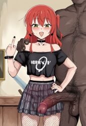 1boy 1boy1girl 1girls :d ai_generated black_nails blush bocchi_the_rock! cheating cheating_(relationship) cheating_female cheating_girlfriend dark-skinned_male earrings fat_male fishnet_pantyhose fishnets girthy_penis goth goth_fashion goth_girl hairy_male hand_on_hip hand_on_shoulder indoors interracial kita_ikuyo large_penis long_penis looking_at_viewer male/female medium_breasts middle_finger midriff naughty_face necklace netorare ntr open_mouth pleated_skirt ready_to_fuck room skirt straight testicles veiny_penis waroffree