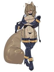 absurd_res anthro armwear ass big_breasts blush bondage boots bra breasts clothed clothing collar cuff_(restraint) digital_media_(artwork) dominant dominant_female elbow_gloves felid feline felis female footwear fur genitals gloves hair handwear hi_res high_heeled_boots high_heels latex latex_clothing latex_gloves latex_handwear latex_legwear latex_stockings latex_vest legwear lingerie looking_at_viewer mammal navel open_mouth panties pussy restraints sex shoes simple_background smile solo stockings tail takanuri thick_thighs thigh_highs tight_clothing topwear underwear vulva whip