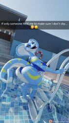 3d_(artwork) anthro ass big_breasts big_butt blender_(artwork) blender_cycles blue_body breasts claws clothed clothed_anthro clothed_female clothing cobra curvy_figure digital_media_(artwork) female furry furry_female hi_res hourglass_figure huge_breasts huge_thighs ladder lizard markings multicolored_body multicolored_scales outside partially_clothed pool poolside reptile scales scalie scalie_female snake snake_hood solo striped_body striped_markings striped_tail stripes swimwear szarla_(xelli) tail tail_markings thick_thighs tight_clothing toe_claws ventral_scales water wide_hips xelli yellow_eyes