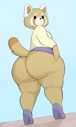 1girls aggressive_retsuko aggretsuko animal_ears animal_tail anthro ass ass_focus big_ass black_eyes blue_skirt breasts bubble_ass bubble_butt clothing female female_only footwear half-closed_eyes heels high_heels huge_ass large_ass legs looking_back mature mature_female milf mother pencil_skirt red_panda retsuko's_mother short_skirt skirt solo solo_female tail thick_thighs thighs usnarbit