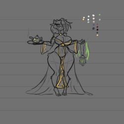 arsfromnowhere_(artist) big_breasts dnd dnd_character dungeons_and_dragons ferret ferret_girl furry huge_breasts monster_girl sketch tall_female taller_girl wide_hip