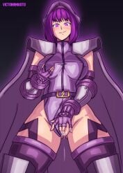 athena_asamiya beret king_of_fighters king_of_fighters_xv m_bison_(cosplay) purple_hair pussy pussy_juice pussy_juice_drip pussy_lips short_hair snk street_fighter the_king_of_fighters